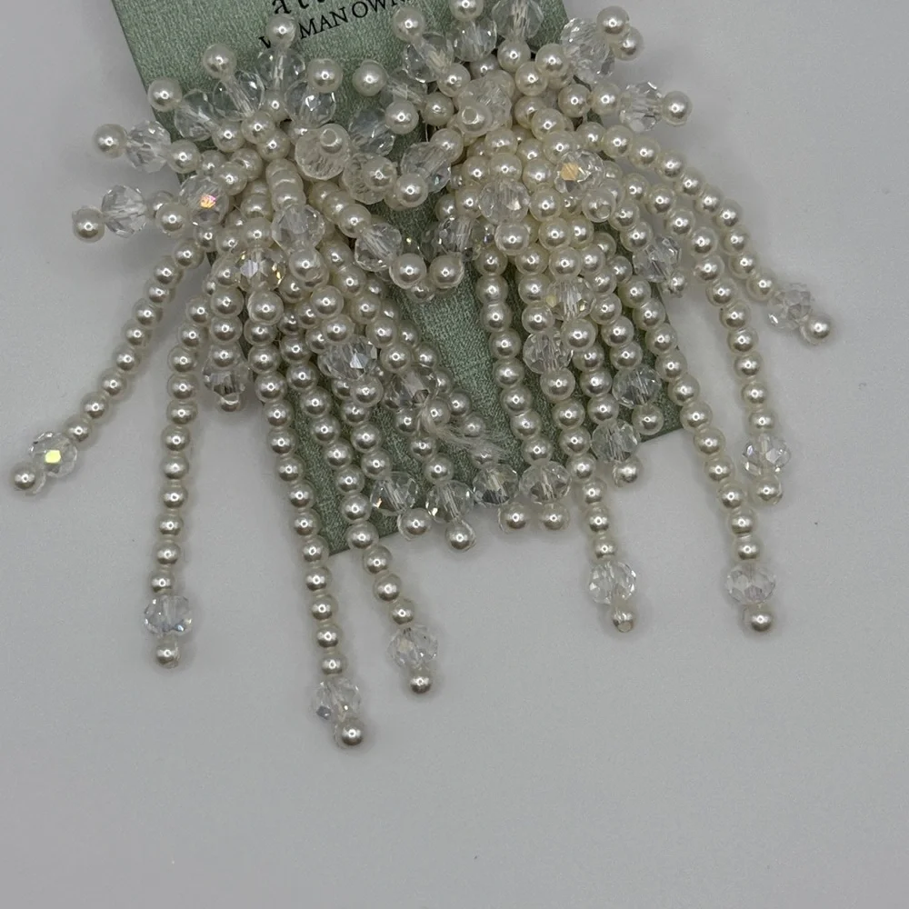 White and Silver Beaded Earrings - Picture 4 of 7